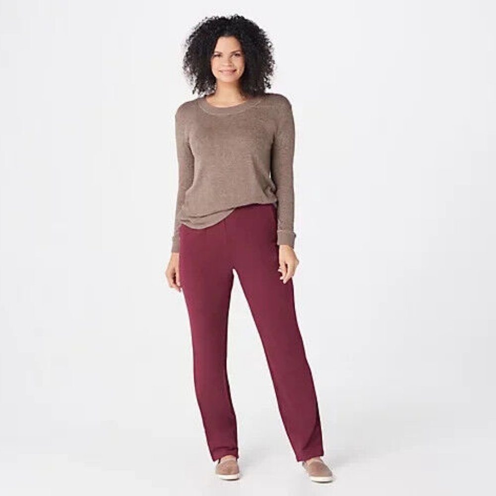 NWT DENIM &‎ CO. ACTIVE FRENCH TERRY PULL-ON PANTS DARK BURGUNDY XS (TALL)